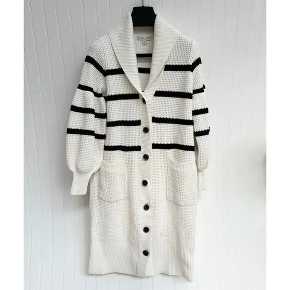 Shona Joy Maddison Balloon Sleeve Knit Dress Striped Long Button Down Cardigan S Shona Joy Maddison Balloon Sleeve Knit Dress Striped Long Button Down Cardigan S